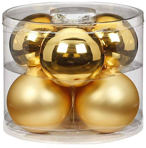 Weihnachtskugeln Glas 10cm 6 STK. Christbaumkugeln Christbaumschmuck Farbe: Inkagold Glanz/matt