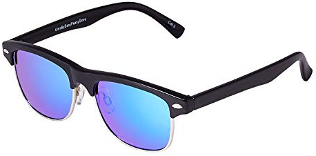 Ultra Children's Sunglasses - Black Frame With Ice Blue Lenses, Round Half Rim Horn Rim Style, UV400 Protection, Retro Classic for Boys and Girls