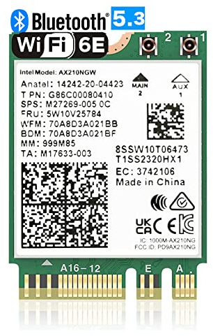 WiFi 6E AX210 NGW Wireless Card M.2 2230/NGFF WiFi 6E Laptop Module with Bluetooth 5.3, 5400Mbps Tri-Band AX210 WiFi Chip Adapter, MU-MIMO, Ultra-Low Latency, Supports Windows 11/10 (64bit)