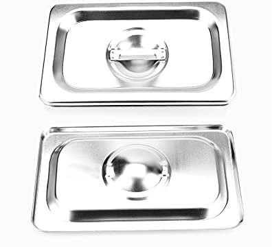 6 Pack 1/9 Gastronorm Pan Stainless Steel | Commercial-Grade Baking Sheets, Oven & Dishwasher Safe Multi-Use Food Containers for BBQ, Catering, Baking (Mirror Finish, GN Standard) (lid)