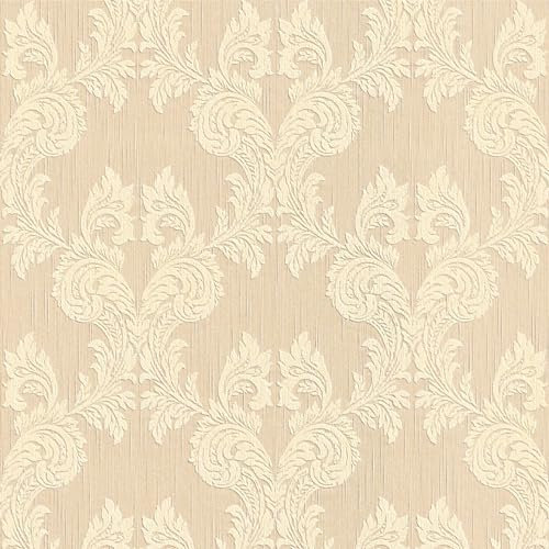 Textiloptik tapet Profhome 956302-GU textiltapet strukturerad i barockstil matt beige gul 5,33 m2