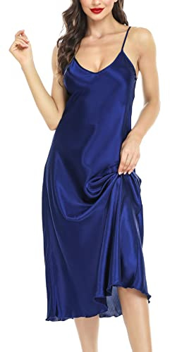 Lovasy Camicia da Notte in Raso Donna Sexy Sottoveste Lunga Seta Babydoll Spalline Regolabili Vestaglia con Scollo a V