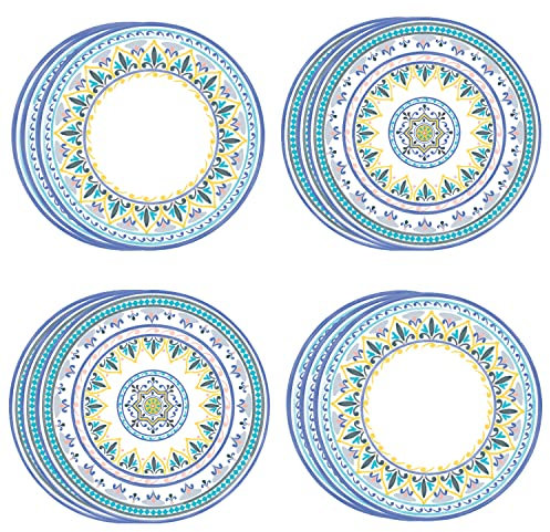 Talking Tables Moroccan Geometric Yellow & Blue Paper Plates | Bold Colourful Disposable Party Tableware for Summer, Birthday, Recyclable - 12 Pack,23 centimeters