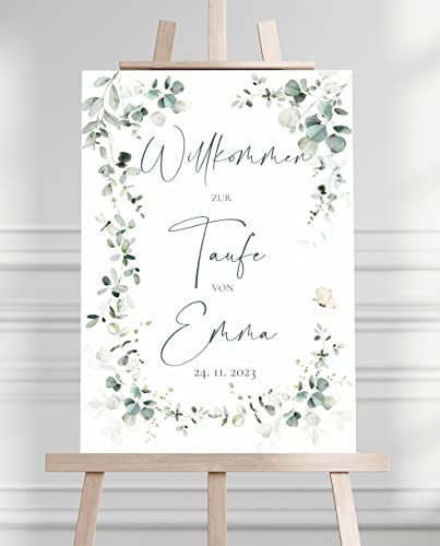 Manschin Laserdesign Willkommensschild Aluverbund personalisiert - Made in Germany - Welcome Willkommen Schild für Taufe, Geburtstag, Firmung, Kommunion, Konfirmation (45x30cm)