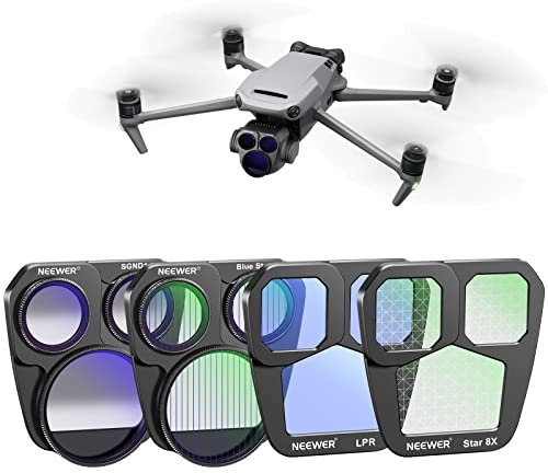 NEEWER Effekt Filter Set kompatibel mit DJI Mavic 3 Pro/Pro Cine, 4er Pack Ansteck HD Soft GND1.2 Verlaufs ND Filter/Lichtverschmutzung Reduzierung/8x Stern/Blaustreifen Anamorphotische Filter