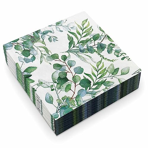 Servilletas de eucalipto verdes, 80 unidades, color verde, 33 x 33 cm, servilletas de eucalipto