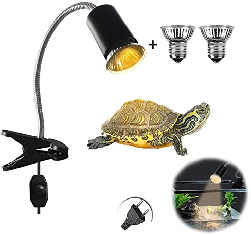 NEWFUN Lampe Chauffante Tortue,Lampe Chauffante Terrarium à Pince, Lampe Reptiles et Amphibiens,avec 2 Ampoules Basking Spot UVA UVB 50W et Pince Pivotante à 360 °Adapté,pour Tortue,Serpent,Lézard