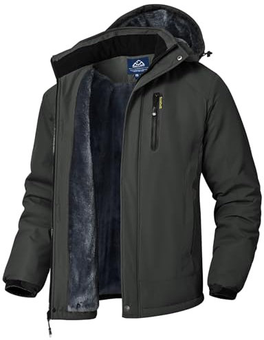 YSENTO Herren Winterjacke wasserdichte Warme Fleece Gefüttert Outdoor Softshelljacke Atmungsaktiv Skijacke Snowboardjacke mit Kapuze(Dunkelgrau,L)