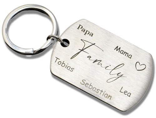 SMARTEON Schlüsselanhänger Family | Anhänger mit Namen der Kinder, Enkelkinder, Familienname | Personalisierte Gravur | Personalisierte Geschenke | Familien-Geschenk