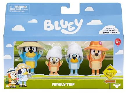 BlueY Coffret de 4 Figurines, Voyage en Famille, Figurines articulées de 6 cm de, Bingo, Bandit et Chilli, avec des Accessoires, Recrée tes Moments préférés du Dessin animé