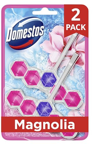 Domestos Power 5 Magnolia Toilet Rim Blocks toilet freshener with a long-lasting fragrance clean and freshen for up to 300 flushes 2x 50 g