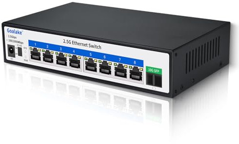 Goalake Umanaged 8 Port 2.5G Switch, 8 x 2.5G Base-T Ports, 1 x 10G SFP+, 60Gbps Switching Capacity, Metal, Fanless, 2.5G Multi-Gigabit Desktop Switch for Wireless AP, NAS, PC, Wall Mount. Plug & Play