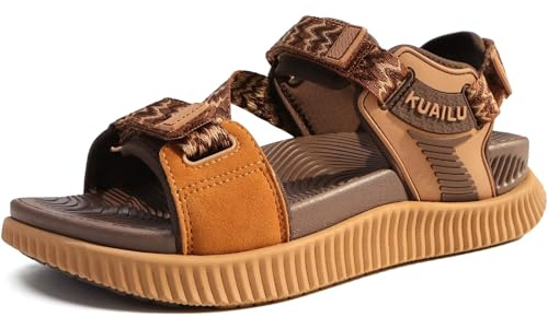 KuaiLu Womens Walking Sandals Comfort Plantar Fasciitis Arch Support Orthopedic Recovery Sport Outdoor Hiking Athletic Cushion Water Camping Shoes Adjustable Strap Brown Khaki Size 6