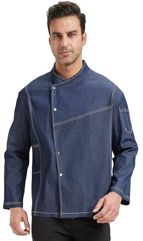 Nanxson Chaqueta de Chef Chaqueta de Chef Denim de Bolsillo para Hombre de Manga Larga Uniforme de Chef para Cocina de Restaurante