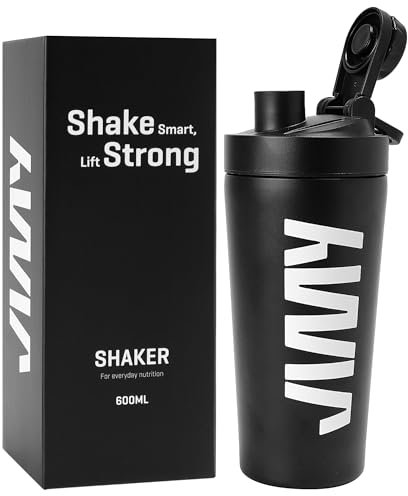 JIMY 600ml Metal Protein Shaker - Premium Insulated Stainless Steel Shaker – Leak-Proof Flip Lid, BPA-Free, Sweat-Proof, Durable Gym & Sports Supplement Bottle (Black)