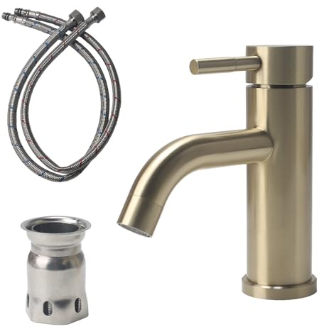 Minnhua Wasserhahn Bad Edelstahl 304, Waschtischarmatur Infache Montage, Armatur Badezimmer mit Schlauch, Mischbatterie Waschbecken für Badezimmer, Küche, Balkon (Gold)