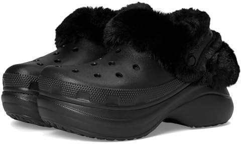 Crocs Zoccoli da donna foderati Bae, pantofole con plateau fuzzy, nero, 39-40 EU