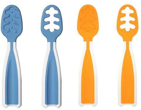 Lot de 4 cuillères d'apprentissage pour bébé, cuillères à nourrir, couverts pour enfants, accessoires pour bébé, cuillères d'alimentation et aide à la dentition pour nourrisson, enfant à partir de 4