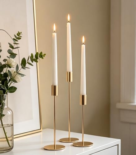 Filltown Guld ljushållare uppsättning med 3, ljusstake 81,3/68,6/22 cm, hög ljushållare för 0,75 tum pelare ljusdekorationer, mantel, bröllop, middagsbjudningar, bordsuppsatser