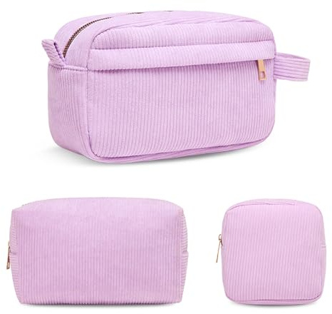 Neceser de maquillaje para niña, de pana y de viaje, bolsa de maquillaje, bolsa de maquillaje, neceser de maquillaje, bolsa de viaje, bolsa de cosméticos, bolsa de pintalabios, color lila, 3 unidades