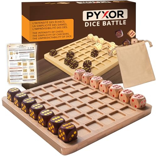 PYXOR DICE Battle – Premium Holz‐Strategiespiel mit Würfeln für 2 Personen