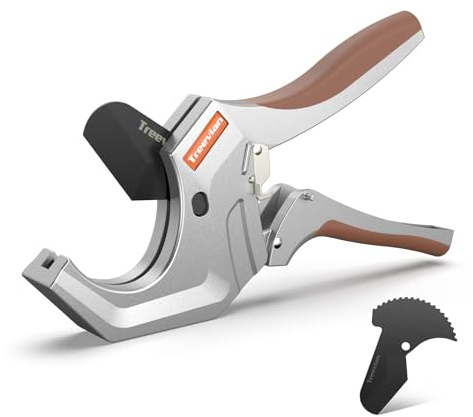 PVC Pipe Cutter with Replaceable SK5 Blade, Cuts Up to 2-1/2(63mm) Heavy-Duty Pipe Cutter Tool, Thicken Aluminum Aolly Body Ratchet Pipe Cutter for Plumbing Pipes PEP PR Plastic Hoses