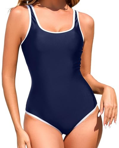 BOYSSPAA Minimalism Ladies Swimming Costumes Adjustable Shoulder Straps One-Piece Swimsuits for Woman Teens Girls Exercise Sport Swimming (UK, Alpha, S, Regular, Regular, Blue)
