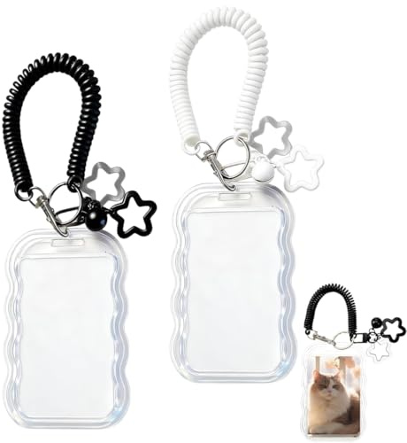 KAHZOR 2 pièces Porte-cartes avec breloque en forme d'étoile, photocard holder, porte cle photo transparent, protège-cartes pour bus, housses de protection pour cartes de crédit