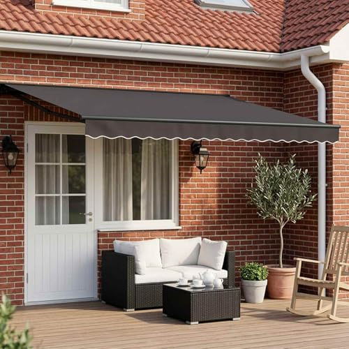 Tonture Tenda da sole elettrica estensibile antracite, 4 × 3,5 m, con tessuto in poliestere resistente alle intemperie, telaio in acciaio verniciato a polvere, braccio articolato, telecomando per