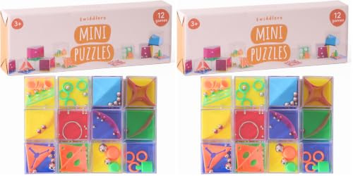 THE TWIDDLERS - 12 Mini Cube Brain Teaser Puzzle Box Set - Assorted Difficulty Levels, Ideal Challenge as Party Bag Fillers for Kids or Adults, Multipack Classroom Rewards (Pack of 2)
