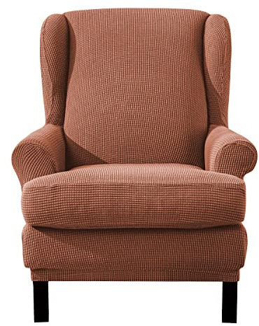 EBETA Ohrensesselberzug 2-Teilig Sesselüberwürfe Jacquard Sesselhussen, Elastisch Sofa Armlehnenbezüge Schonbezug Hussen für Lesesessel, Relaxsessel mit Sitzbezug (Korallenrot)