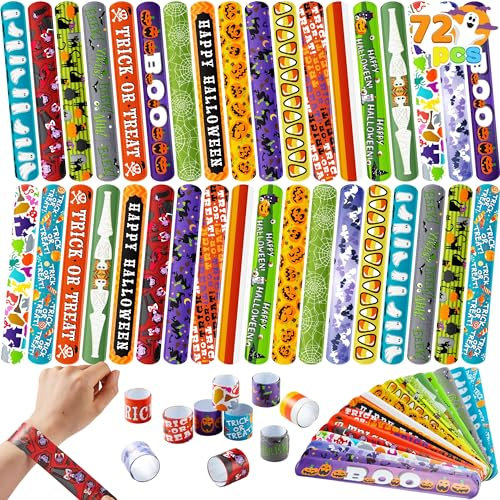 JOYIN 72 pezzi Braccialetti slap per bambini all'ingrosso Halloween Ragno Zucca Animali Trick or treating Bomboniere Premio scuola classe Scambio regalo Regalo non dolce