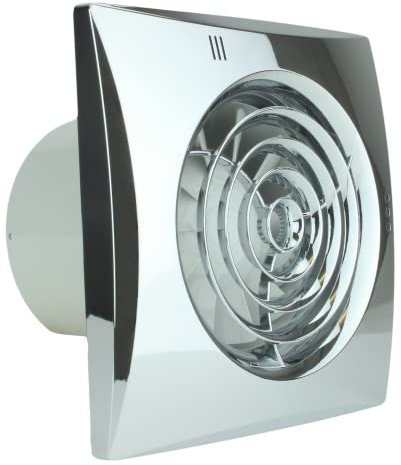 100mm Humidity Control Timer Environment friendly Chrome Quiet Bathroom Kitchen Extractor Fan 4 inch Shower Wall or Ceiling Mounted Ventilation for 100 mm Ducting Quiet Toilet Exhaust Fan