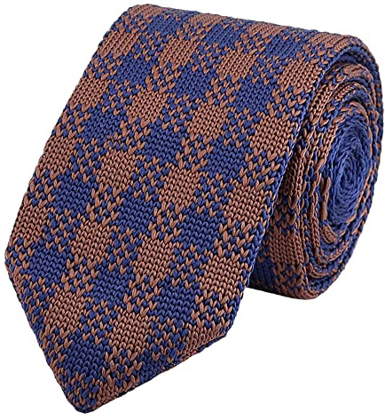 WANYING Uomo 6cm 2,36 Cravatta Ristretto Lavorata a Maglia Skinny Stretta Cravatta a Maglia in Stile Retrò Sportivo Casual Ufficio Accessorio Basic per Gentlemen - B07 a quadri marrone & blu scuro