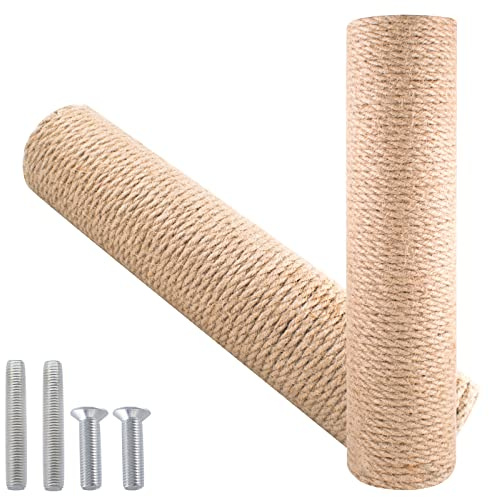 MiDube 12 Inch Cat Scratching Post Replacement with M8 Screw Durable Cat Tree Scratch Post Refill Jute Rope for Cat Scratcher Climbing Perch Indoor Tower Furniture Scratching Tree Wall, Sisal, 2pcs