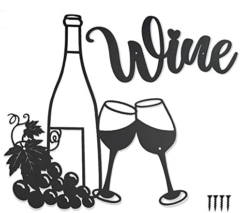 MERYSAN Wein Thema Metallwandkunst Wortschild Wanddekoration, Personalisiert Metall Wand Deko, Metall Wine Flasche Weintrauben Wandbehang Skulptur Dekor für Zuhause Outdoor Schlafzimmer