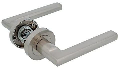 Amig - Jeu de poignées avec rosace en zamak pour portes | Mod. MAI RX | Ø52 mm | Carré de 8 mm | Design élégant et simple | Aluminium Nickel brossé