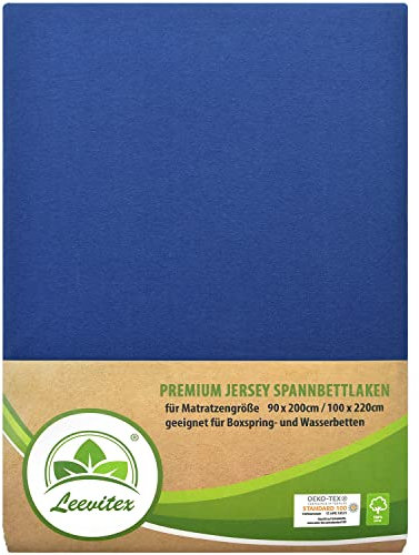 Premium Spannbettlaken, extra schwer und dick, 97% Mako-Jersey-Baumwolle und 3% Elasthan, auch Boxspringbett geeignet, 90 x 200-100 x 220 cm, Royalblau/Königsblau