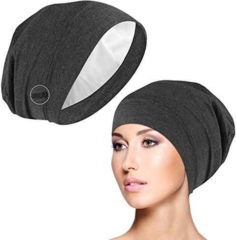 WLLHYF Bonnet de Sommeil en Soie Doux Doublure en Satin pour Femme et Homme Gris Gris foncé Taille Unique