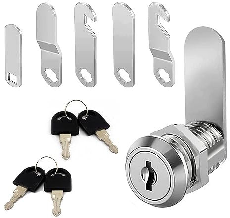 Cerradura buzon 16 mm con 4 llaves - Incluye 5 placas de bloqueo diferentes, cerradura de palanca para buzones, puertas de armario (A)