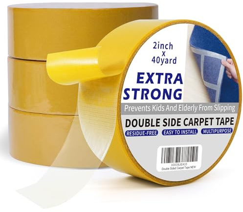 TAPEBEAR Extra stark matttejp dubbelsidig, matttejp fri från retroringsbar, dubbelsidig tejp, borttagbar, mattband för matta, golvbeläggning, 5 cm x 100 yard, 4 rullar