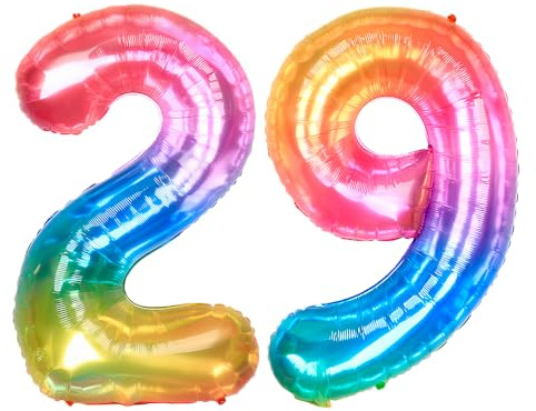 Ponmoo 40 inches Foil Balloons Numbers 29/92 Neon Rainbow (101cm), Inflatable Helium or Air, Giant Balloon Number 0-9, 10-29, 30-100, Grand Balloons for Anniversary Wedding Birthday Party Decoration