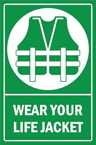 Wear your life jacket, informational sign - Self adhesive sticker (200mm x 150mm)