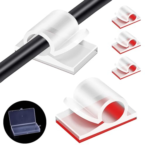 Tomario V2 Clip per cavi autoadesivi, 50PCS USB HDMI Supporto di gestione del cavo rotondo Clip di riordino del cavo per scrivania parete officina casa ufficio all'aperto Luce di fata