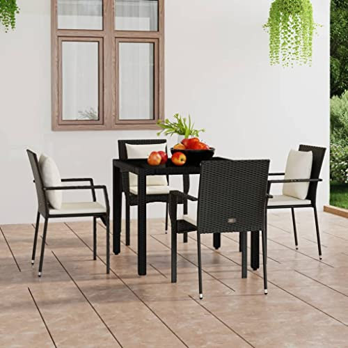 AUVYI Lot de 5 chaises de jardin avec coussins - En rotin synthétique - Noir - 59 x 53,5 x 88 cm - Coussins de dossier - Pour table à manger - Groupe de banc d'angle - Fauteuil de balcon - Meubles de