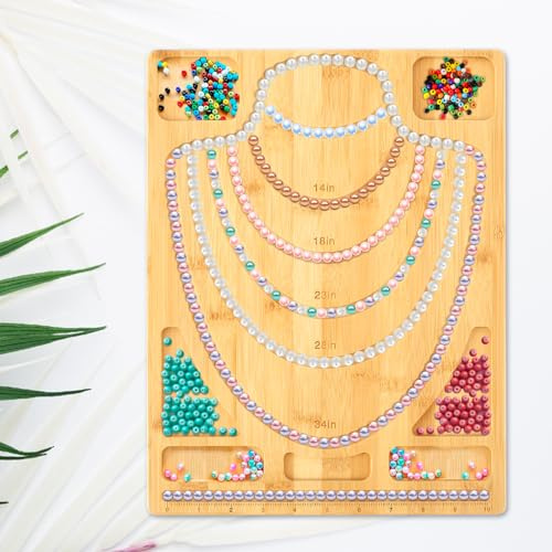 Sutowe Bead Board for Jewelry Making Bamboo Beading Board Bracelet Bead Board with Scale Jewelry Measuring Board for Bracelets and Necklaces Making DIY Design