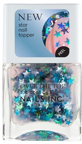 Nails Inc Over The Top, Glittering In Greenwich, Blue Stars, Confetti, Top Coat, Glossy, No Chip, Long Lasting, Quick Dry, Air Dry, Cruelty Free, Vegan, Nail Polish, 14 ML