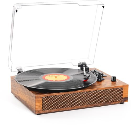 Vinyl Record Player with Built-in Bluetooth, USB Recording, Stereo Speakers, Belt-Driven Vintage Record Player 3 Speeds & 3 Sizes, Portable, AUX Input LP Player