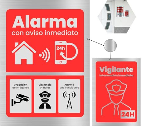 TECET® Pack de 2 Cartel Alarma de Aluminio | Videovigilancia Alarma Securitas | Señal de Seguridad y Efecto Disuasorio Exterior/Interior