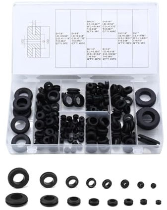 Kit di anelli di tenuta in gomma, 180 pezzi, kit di guarnizioni in gomma per filo, spina, cavo, rondella assortito con 1/4, 5/16, 3/8, 7/16, 1/2, 5/8, 7/8, 1 (8 misure)